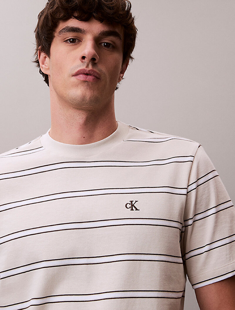 Calvin Klein Beyaz Renkli Erkek Easy Stripe T-shirt