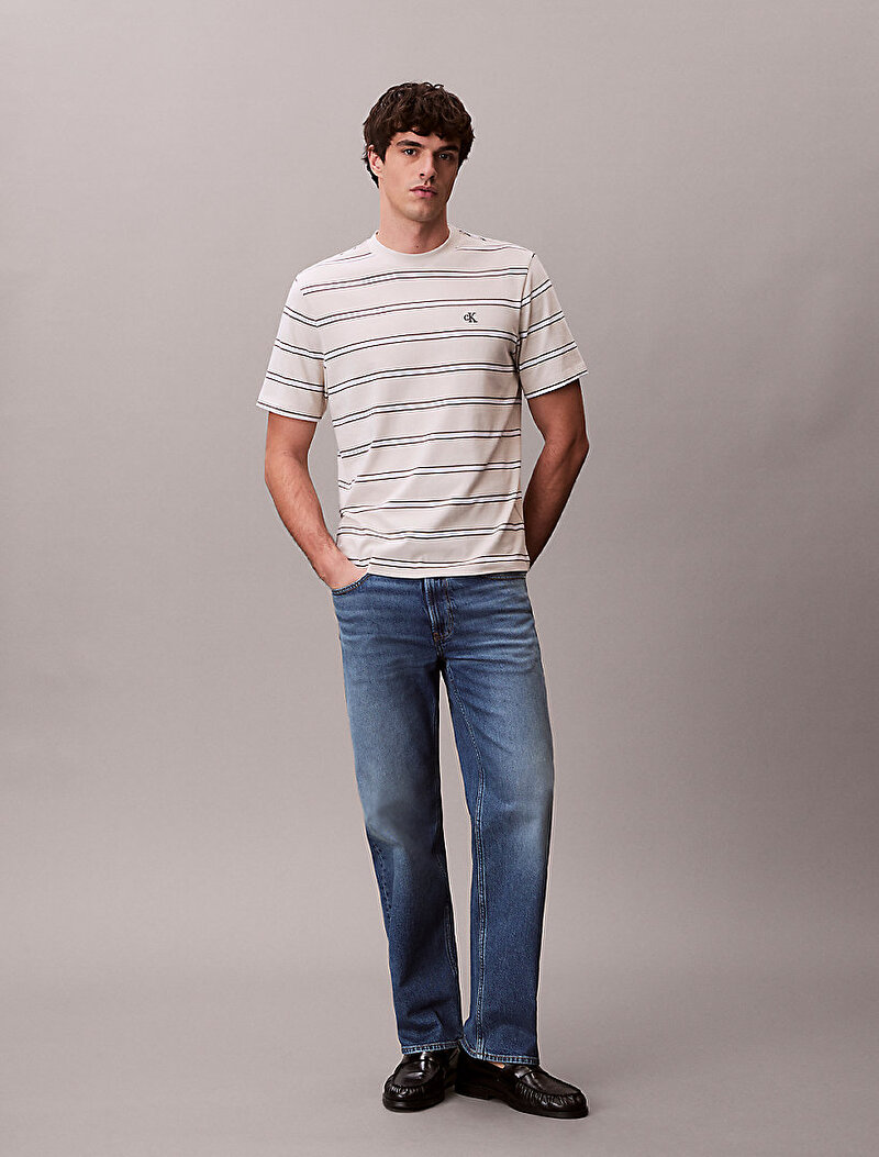 Calvin Klein Beyaz Renkli Erkek Easy Stripe T-shirt