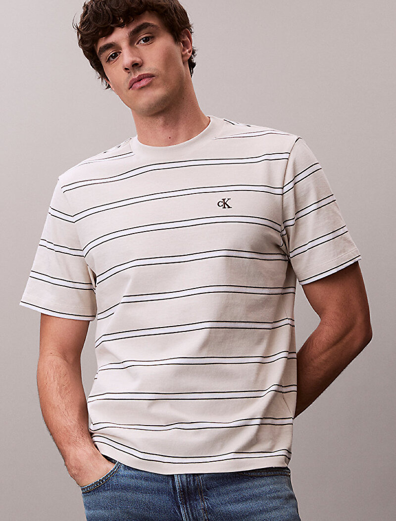 Calvin Klein Beyaz Renkli Erkek Easy Stripe T-shirt