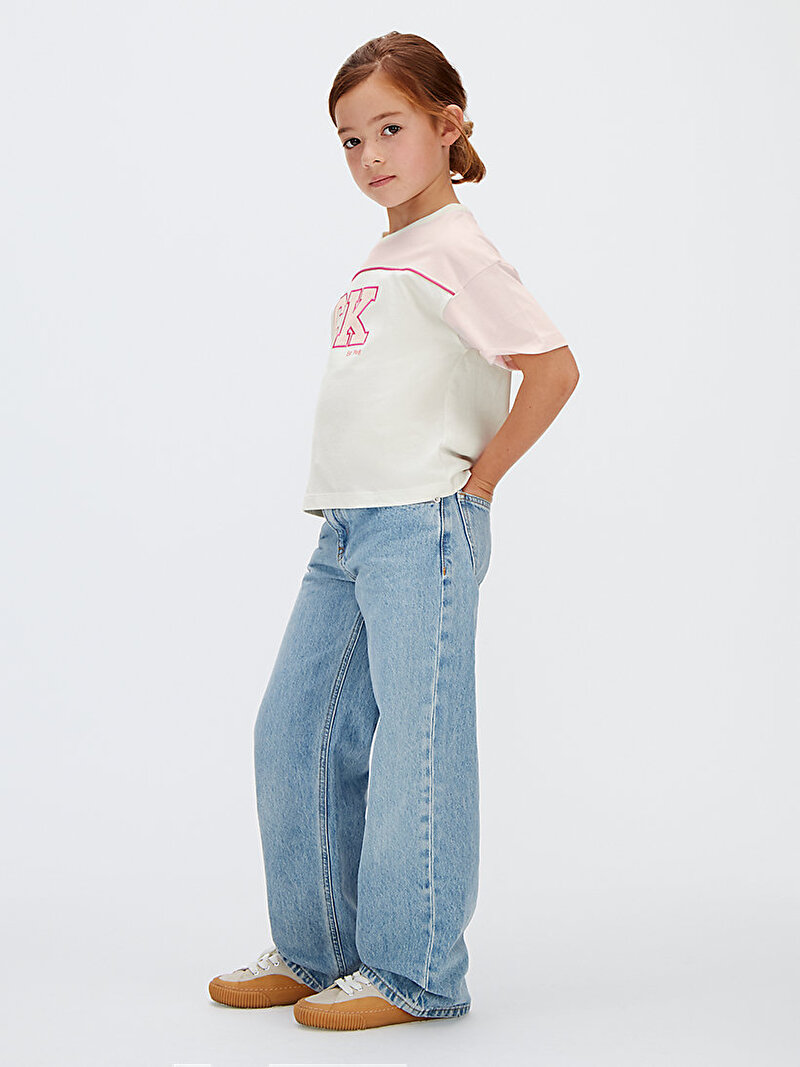 Calvin Klein Bej Renkli Kız Çocuk CK Collegiate Coloblock T-shirt