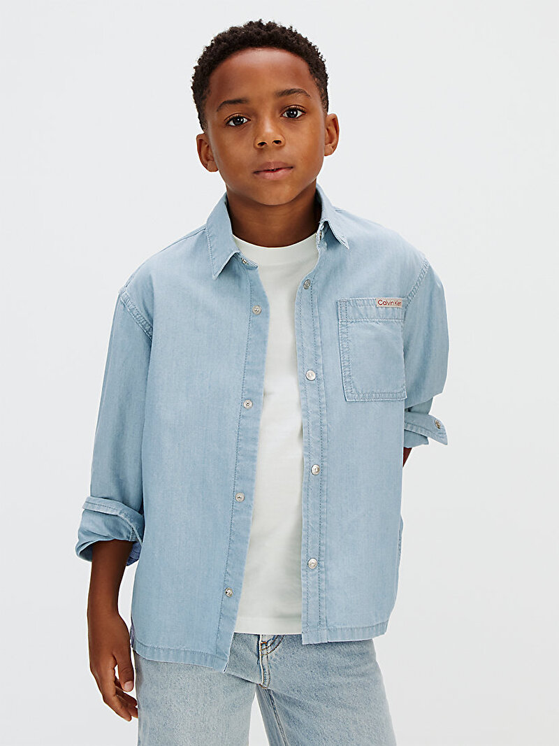 Calvin Klein Mavi Renkli Erkek Çocuk Chambray Woven Gömlek
