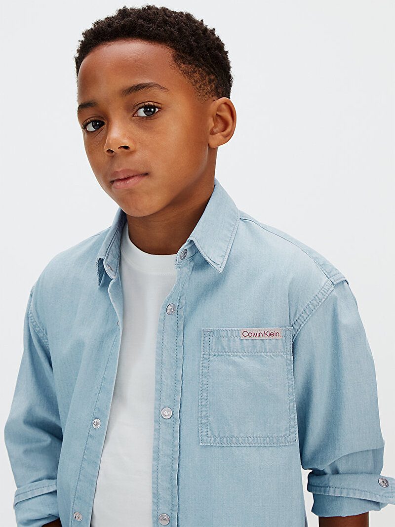 Calvin Klein Mavi Renkli Erkek Çocuk Chambray Woven Gömlek