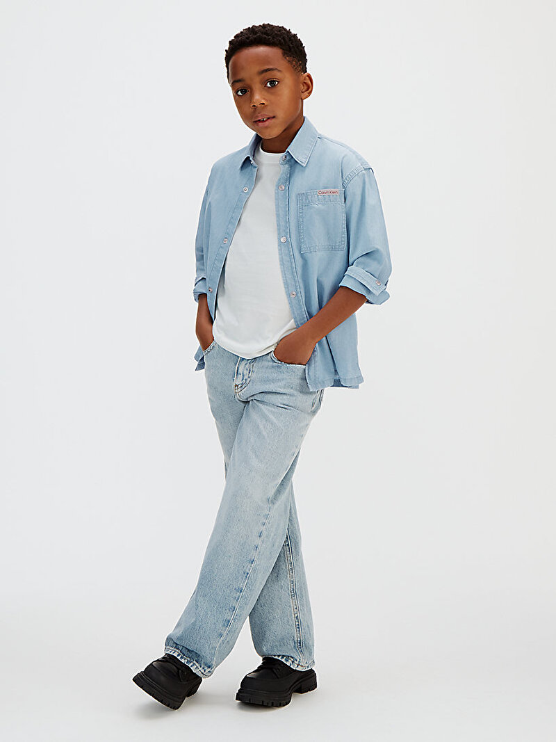 Calvin Klein Mavi Renkli Erkek Çocuk Chambray Woven Gömlek