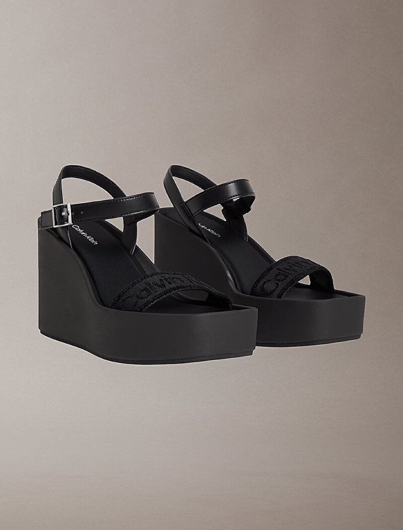 Calvin Klein Siyah Renkli Kadın Wedge 70 Webbing Dolgu Topuklu Sandalet