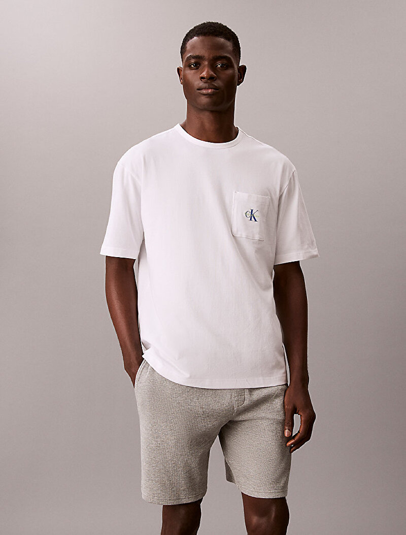 Calvin Klein Beyaz Renkli Erkek Monogram Crew T-shirt