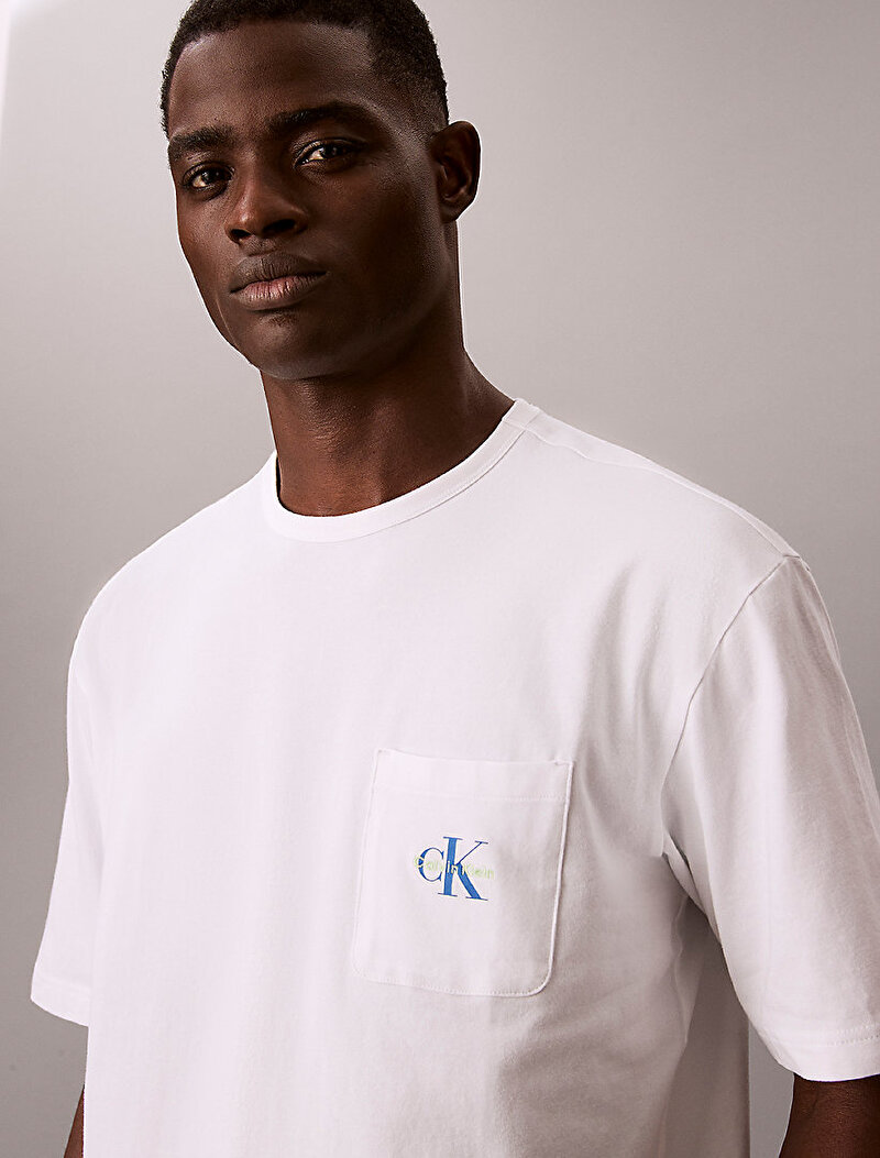 Calvin Klein Beyaz Renkli Erkek Monogram Crew T-shirt