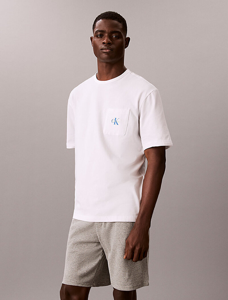 Calvin Klein Beyaz Renkli Erkek Monogram Crew T-shirt