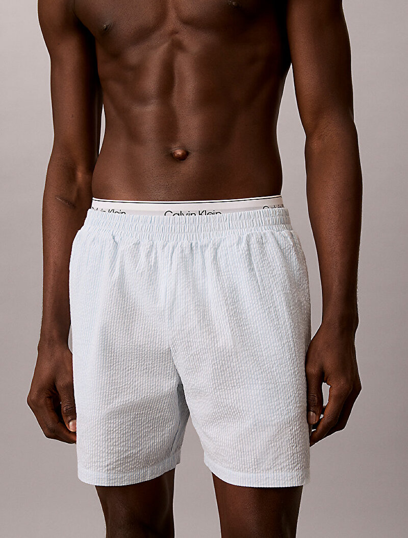 Calvin Klein Mavi Renkli Erkek Seersucker Şort