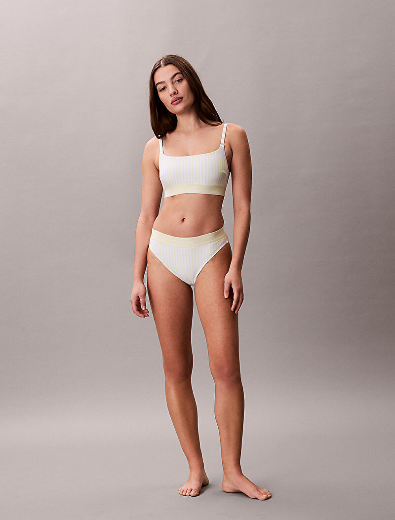 Calvin Klein Beyaz Renkli Kadın Square Neck Bralet Bikini Üstü