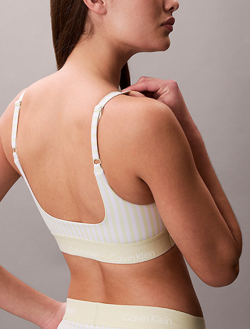Calvin Klein Beyaz Renkli Kadın Square Neck Bralet Bikini Üstü