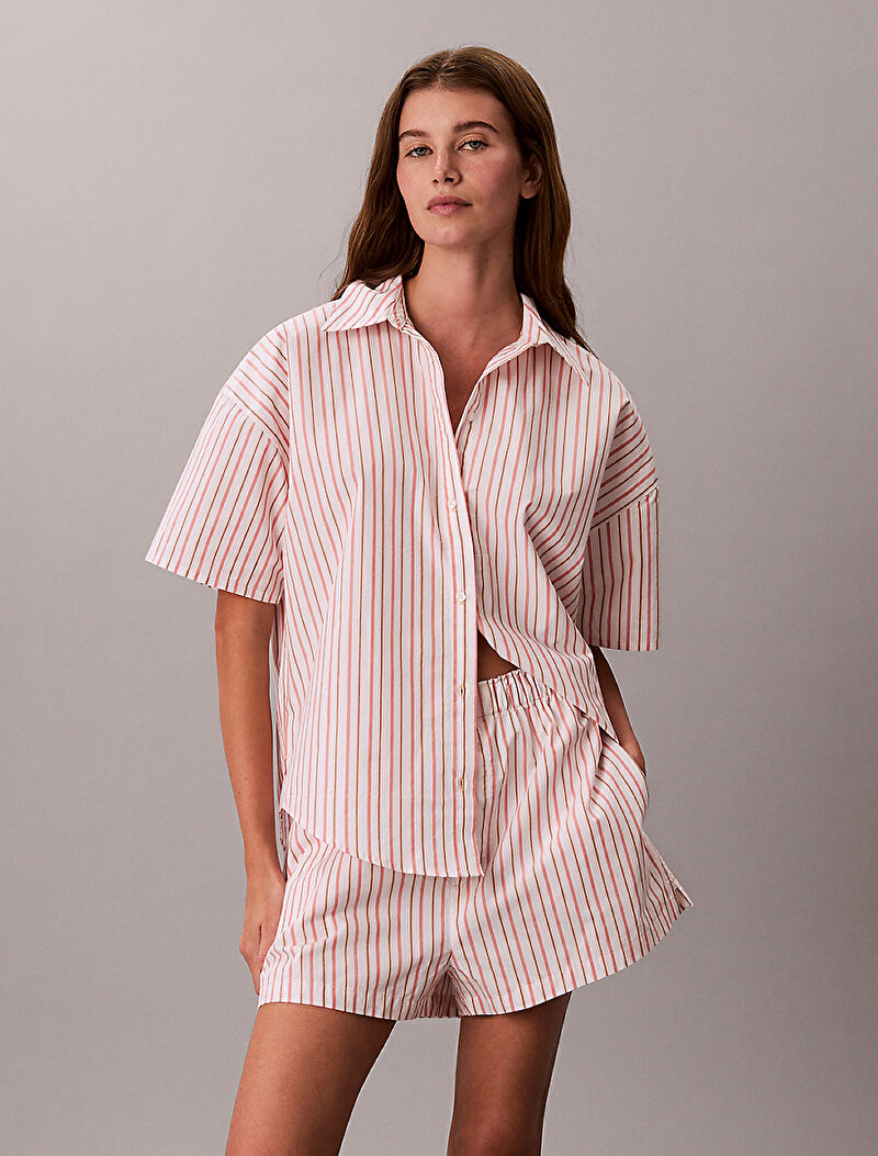 Calvin Klein Pembe Renkli Kadın Relaxed Poplin T-shirt