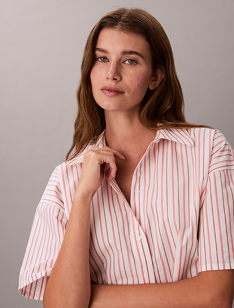 Calvin Klein Pembe Renkli Kadın Relaxed Poplin T-shirt
