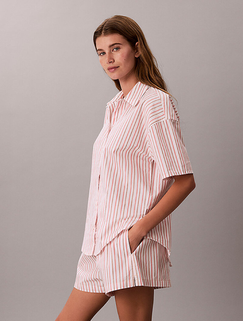 Calvin Klein Pembe Renkli Kadın Relaxed Poplin T-shirt