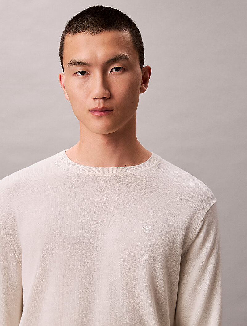 Calvin Klein Beyaz Renkli Erkek Supima Cotton Kazak