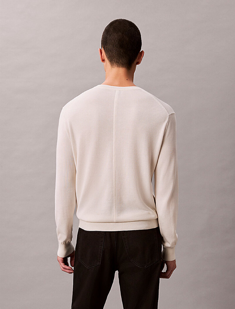 Calvin Klein Beyaz Renkli Erkek Supima Cotton Kazak