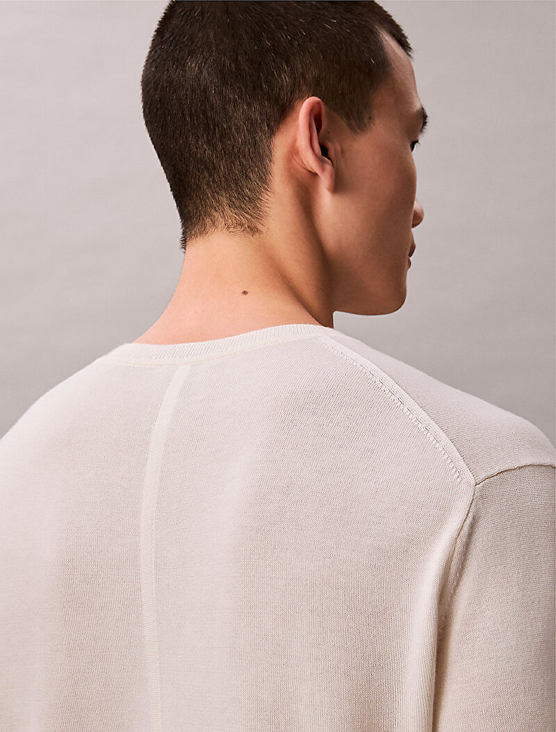 Calvin Klein Beyaz Renkli Erkek Supima Cotton Kazak