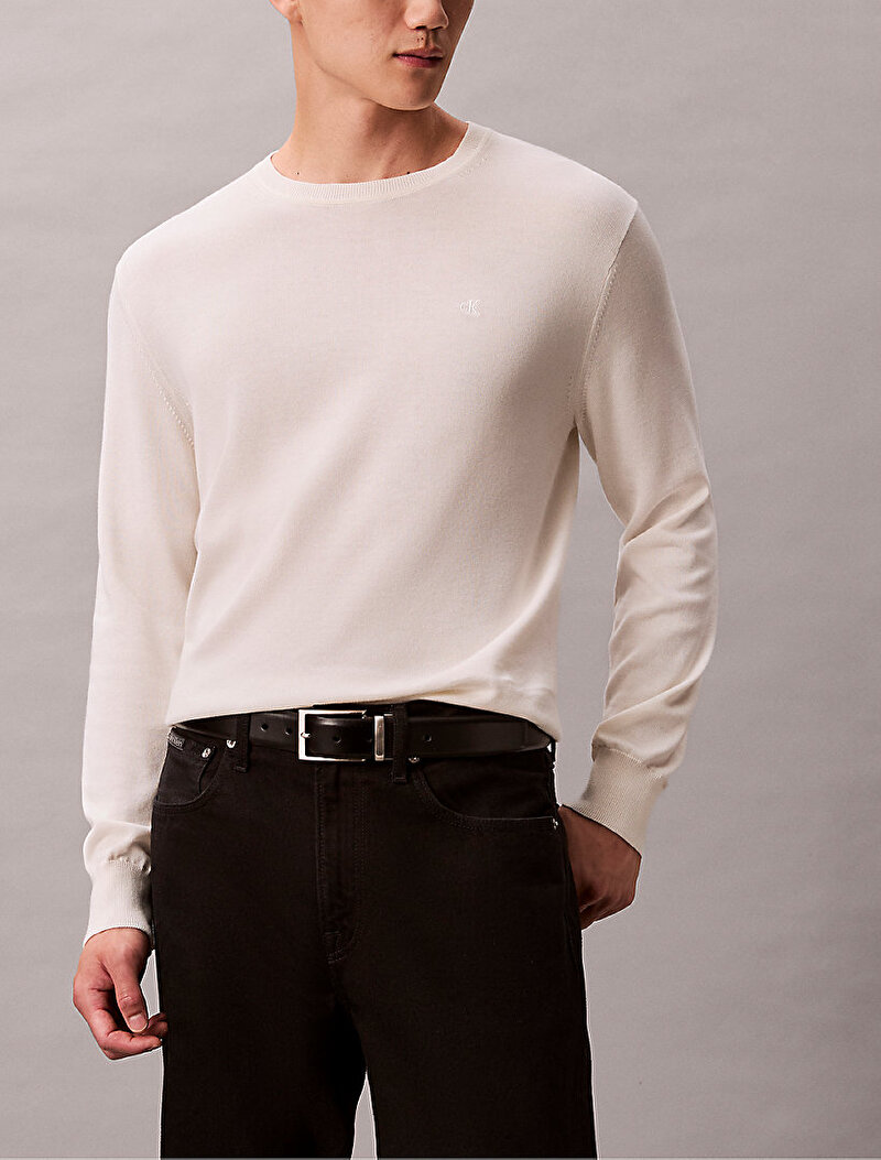 Calvin Klein Beyaz Renkli Erkek Supima Cotton Kazak