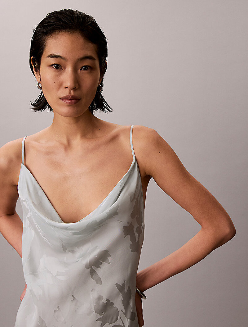 Calvin Klein Gri Renkli Kadın Viskoz Jacquard Elbise