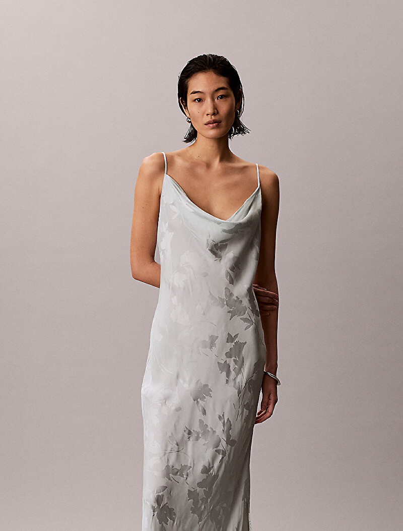 Calvin Klein Gri Renkli Kadın Viskoz Jacquard Elbise