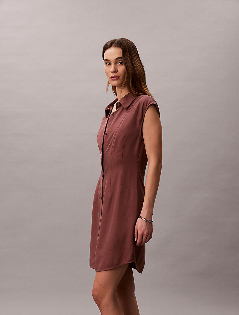 Calvin Klein Kahverengi Renkli Kadın Tencel Linen Mini Elbise