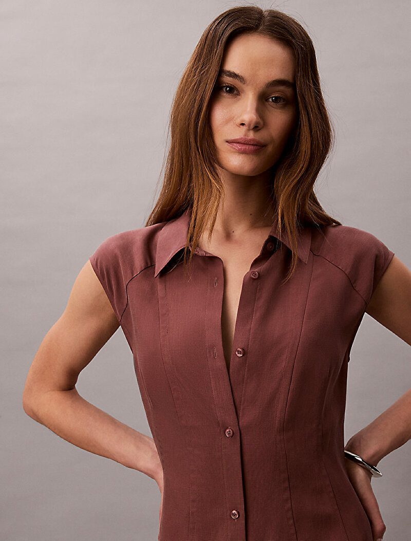 Calvin Klein Kahverengi Renkli Kadın Tencel Linen Mini Elbise