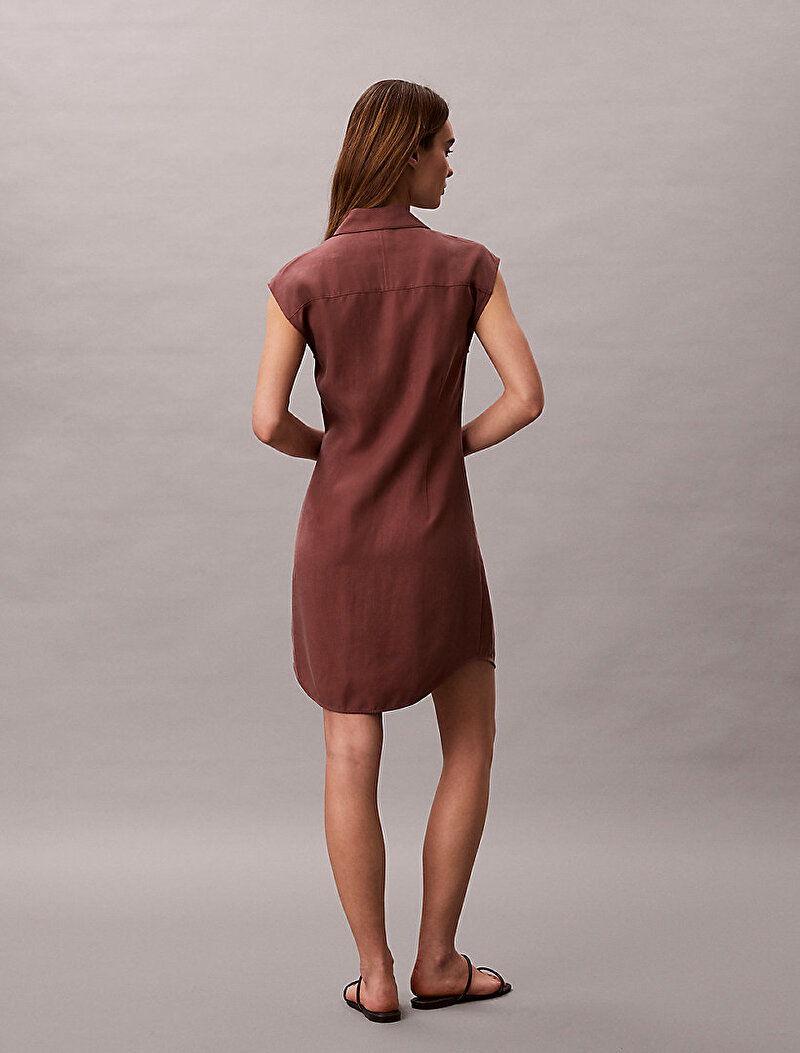 Calvin Klein Kahverengi Renkli Kadın Tencel Linen Mini Elbise
