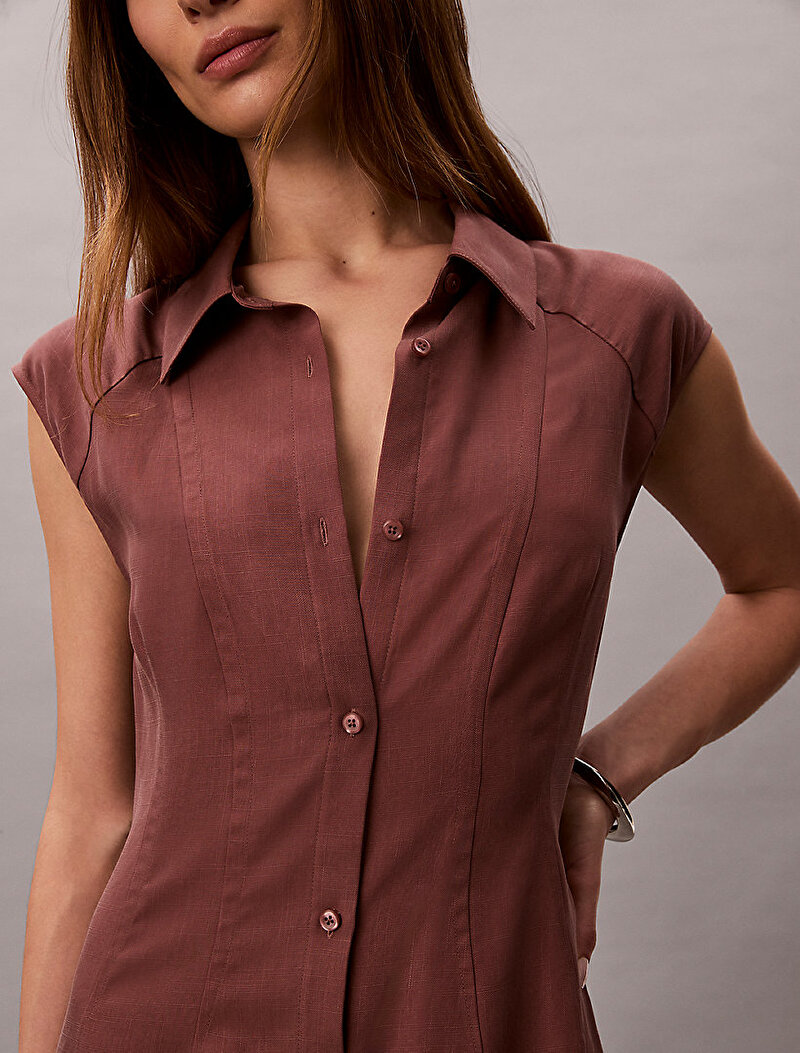 Calvin Klein Kahverengi Renkli Kadın Tencel Linen Mini Elbise