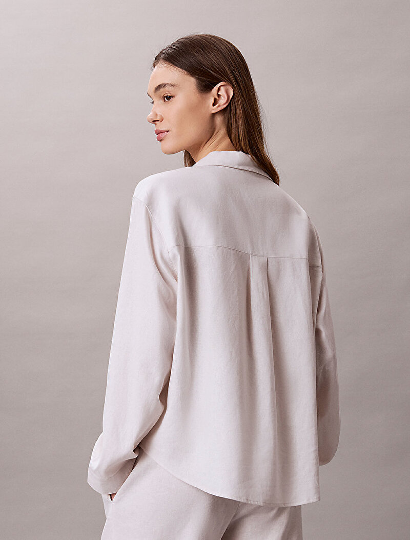 Calvin Klein Beyaz Renkli Kadın Linen Gömlek