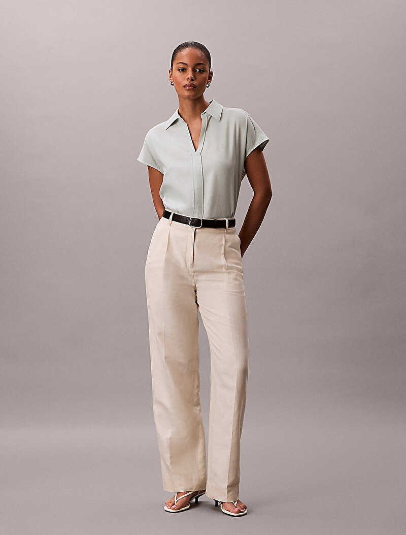 Calvin Klein Beyaz Renkli Kadın Linen Classic Gömlek