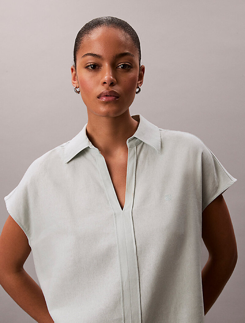 Calvin Klein Beyaz Renkli Kadın Linen Classic Gömlek