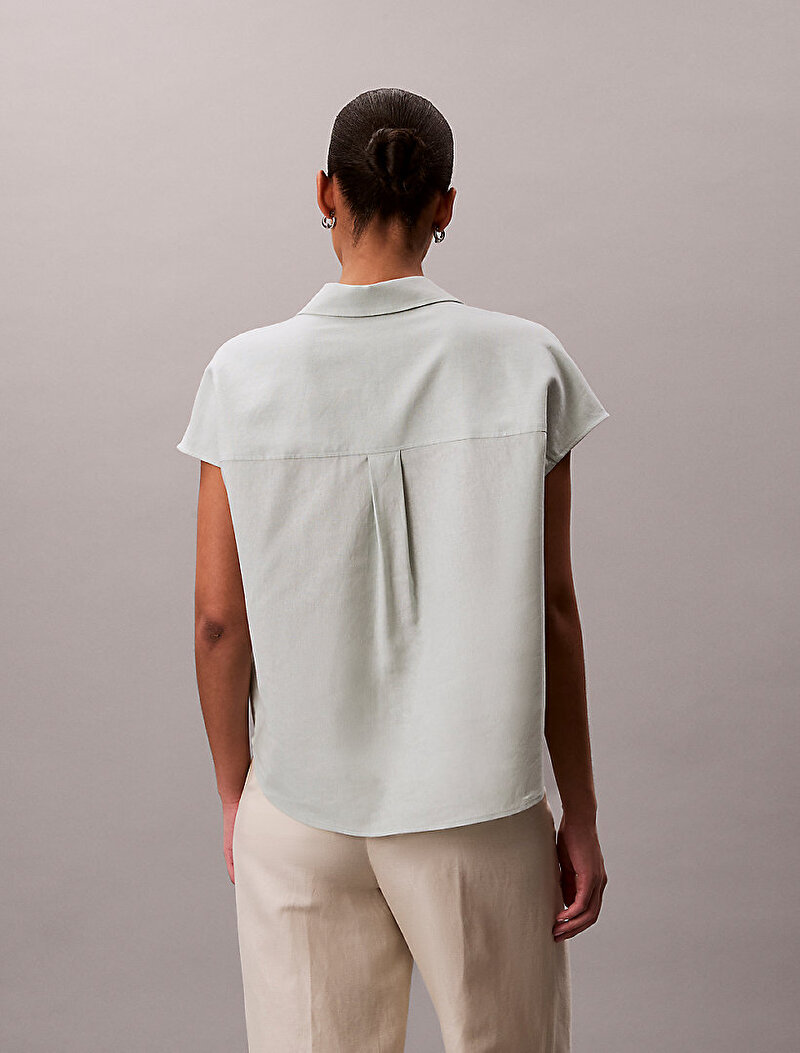 Calvin Klein Beyaz Renkli Kadın Linen Classic Gömlek