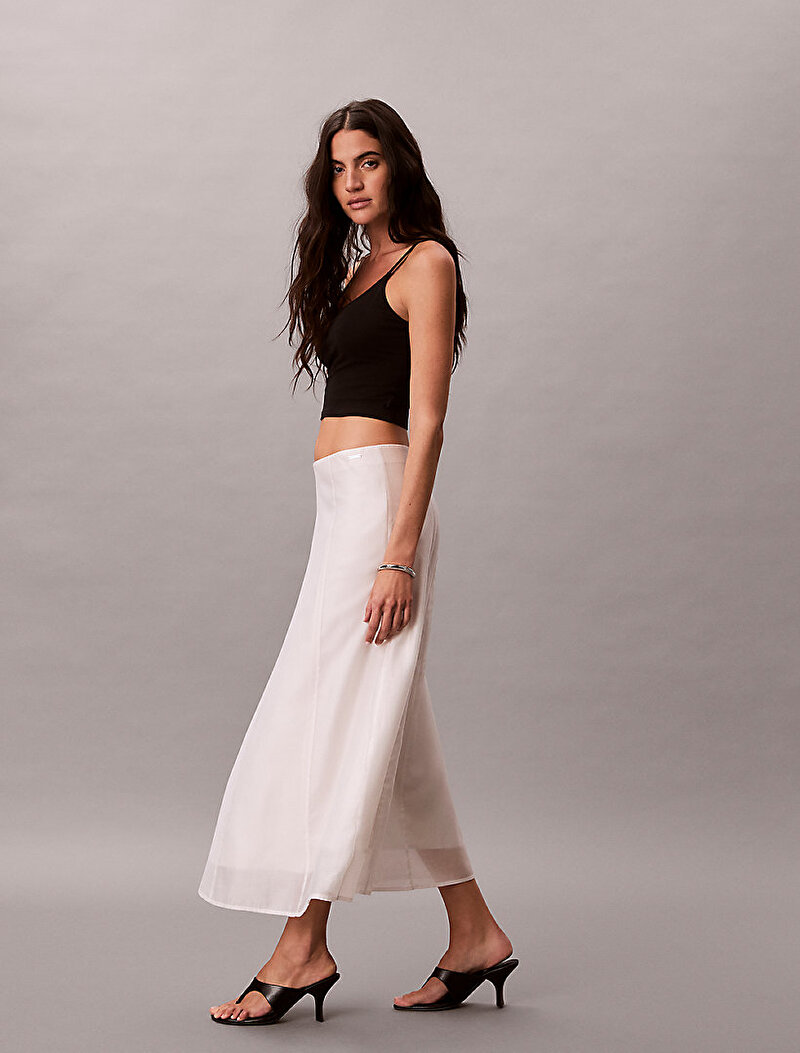 Calvin Klein Beyaz Renkli Kadın Voile Midi Panel Etek