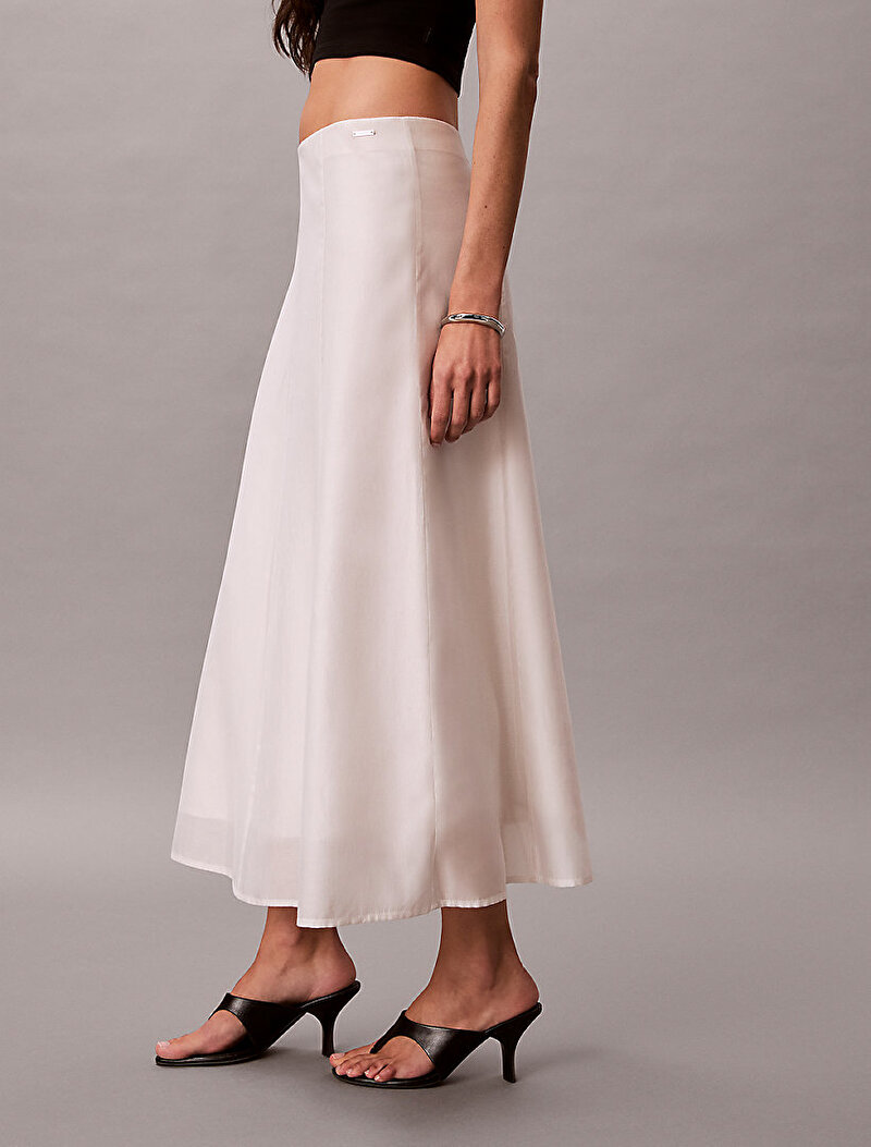Calvin Klein Beyaz Renkli Kadın Voile Midi Panel Etek