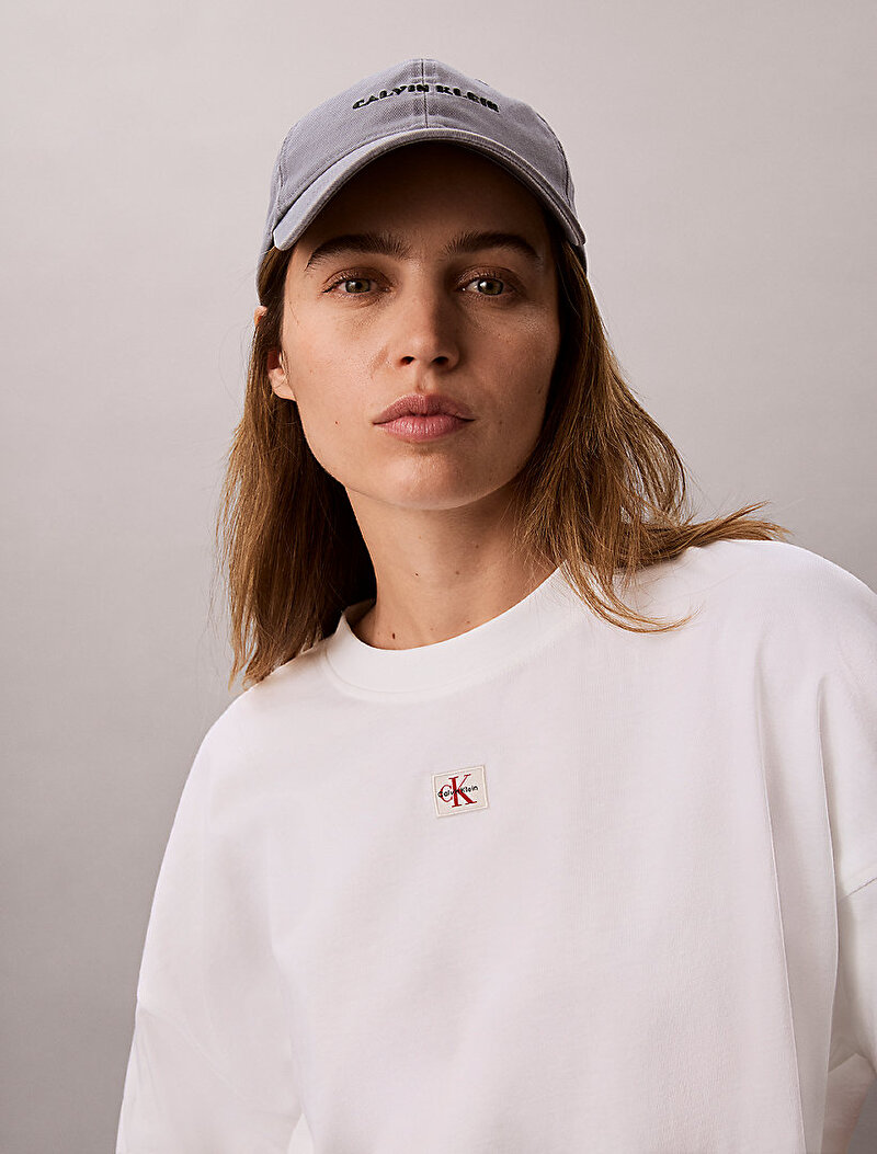 Calvin Klein Beyaz Renkli Kadın Woven Label Oversize T-shirt