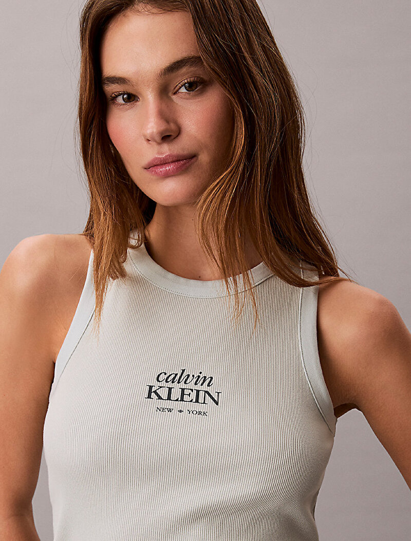 Calvin Klein Beyaz Renkli Kadın Rib Tank Top