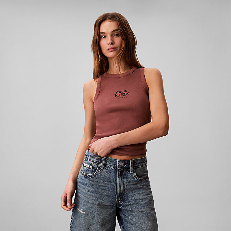 Calvin Klein Kahverengi Renkli Kadın Rib Tank Top