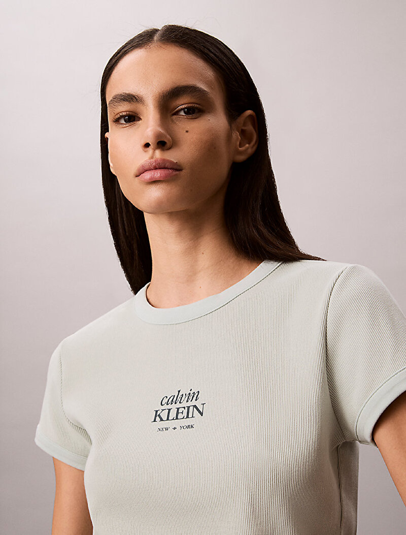 Calvin Klein Beyaz Renkli Kadın Baby Rib T-shirt