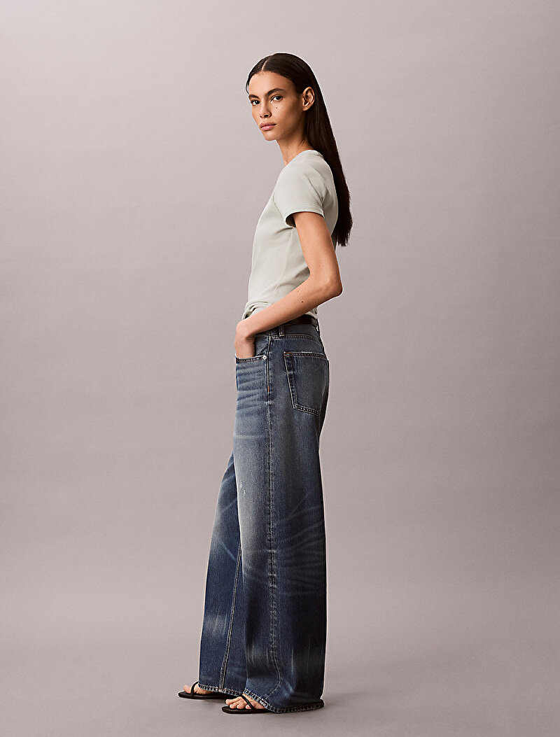 Calvin Klein Beyaz Renkli Kadın Baby Rib T-shirt