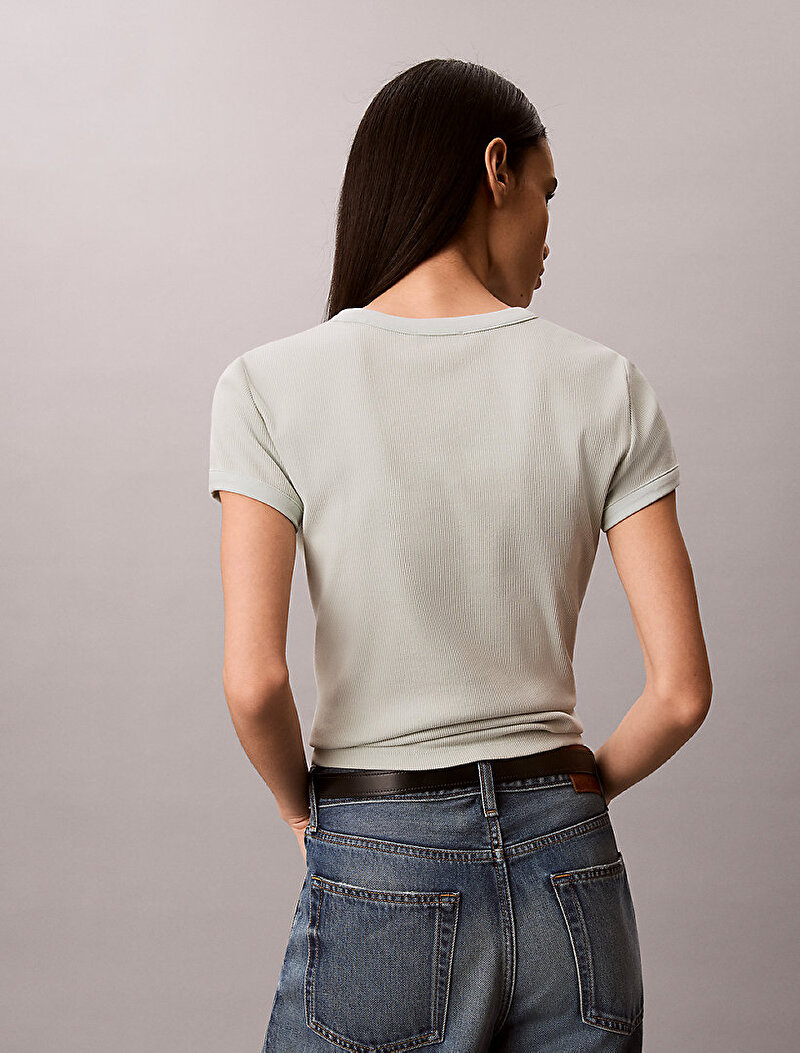 Calvin Klein Beyaz Renkli Kadın Baby Rib T-shirt