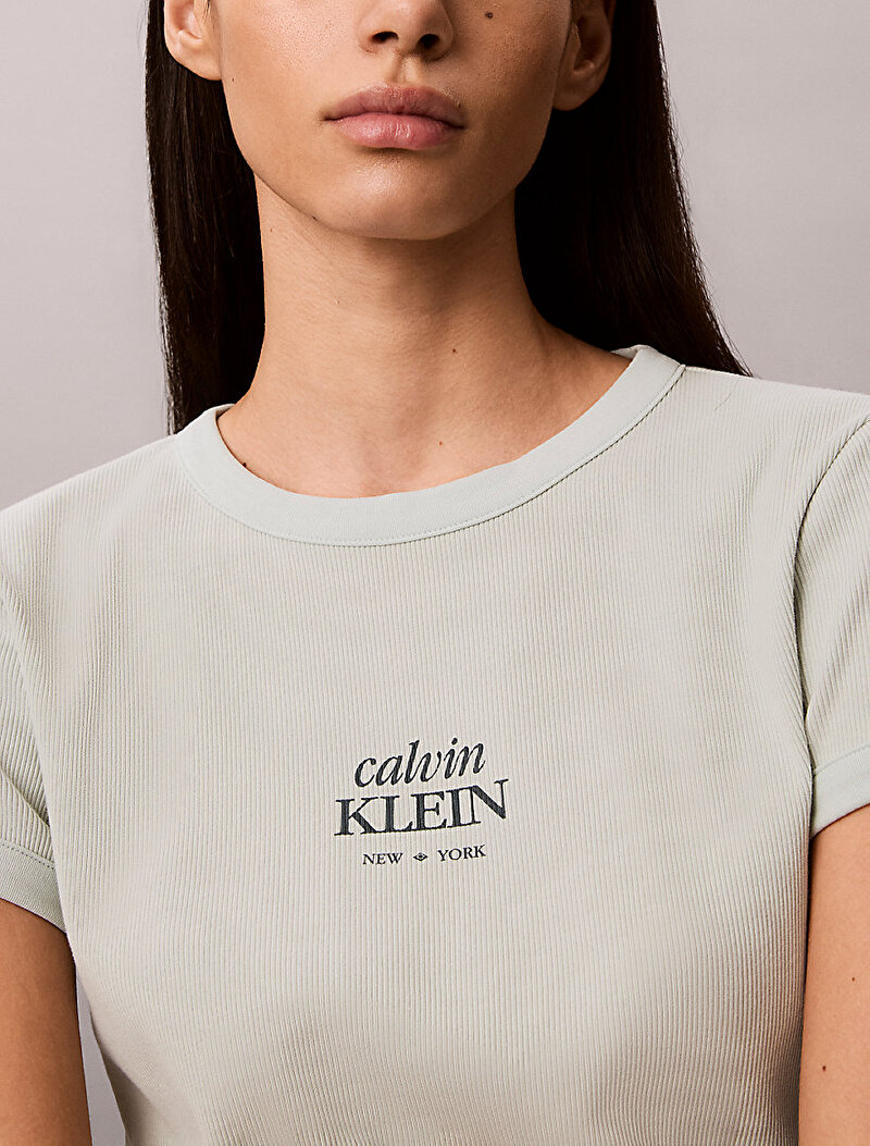 Calvin Klein Beyaz Renkli Kadın Baby Rib T-shirt