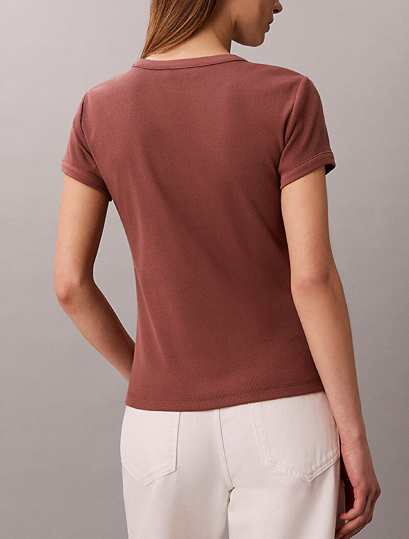 Calvin Klein Kahverengi Renkli Kadın Baby Rib T-shirt