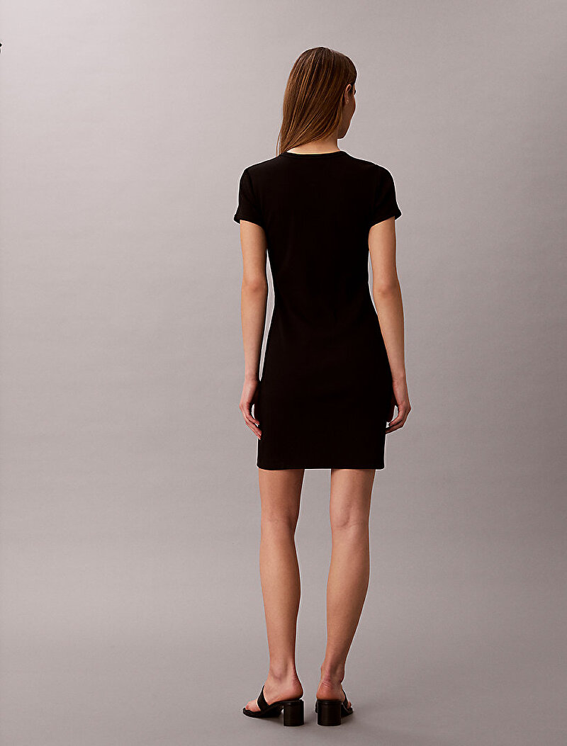 Calvin Klein Siyah Renkli Kadın Monologo Baby Rib Elbise