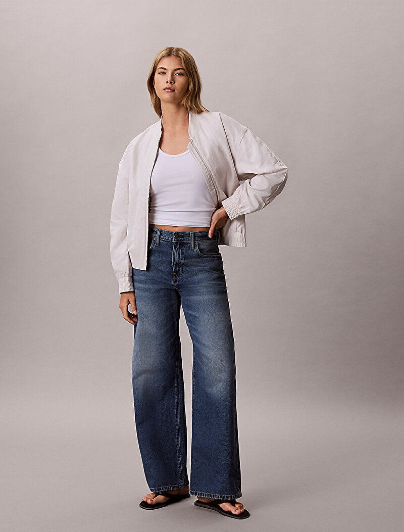Calvin Klein Beyaz Renkli Kadın Linen Bomber Ceket