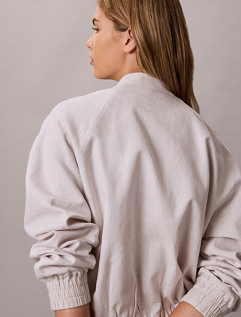 Calvin Klein Beyaz Renkli Kadın Linen Bomber Ceket