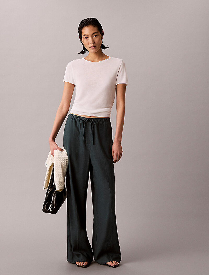 Calvin Klein Mavi Renkli Kadın Linen Weekend Casual Pantolon