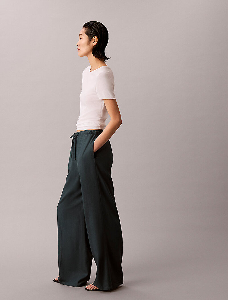 Calvin Klein Mavi Renkli Kadın Linen Weekend Casual Pantolon