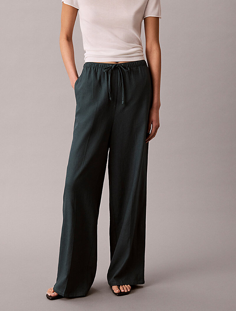 Calvin Klein Mavi Renkli Kadın Linen Weekend Casual Pantolon