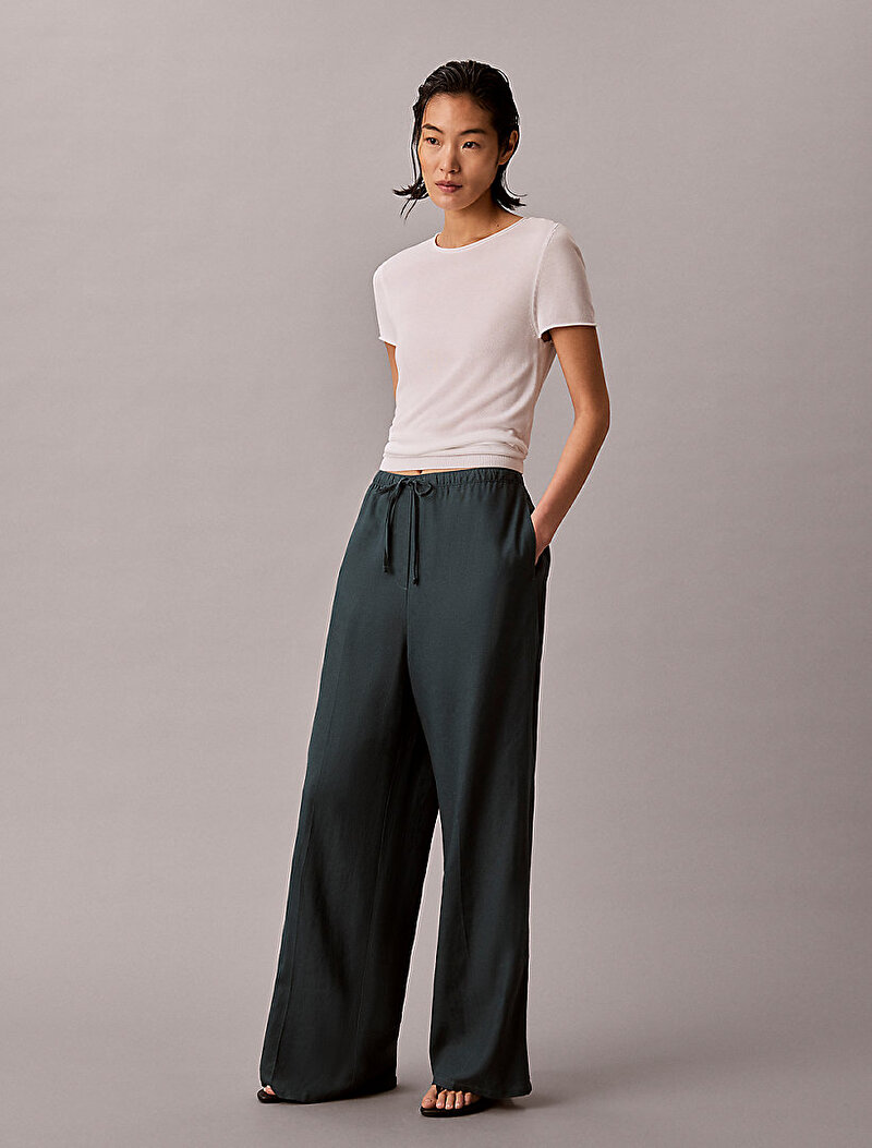 Calvin Klein Mavi Renkli Kadın Linen Weekend Casual Pantolon