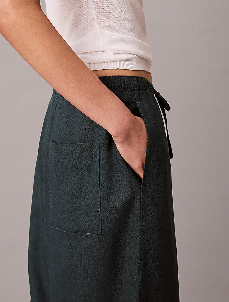 Calvin Klein Mavi Renkli Kadın Linen Weekend Casual Pantolon