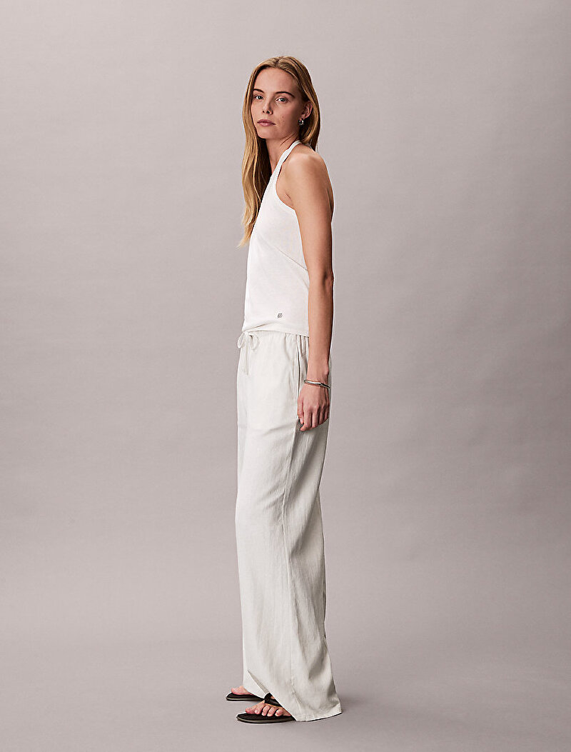 Calvin Klein Beyaz Renkli Kadın Linen Weekend Casual Pantolon